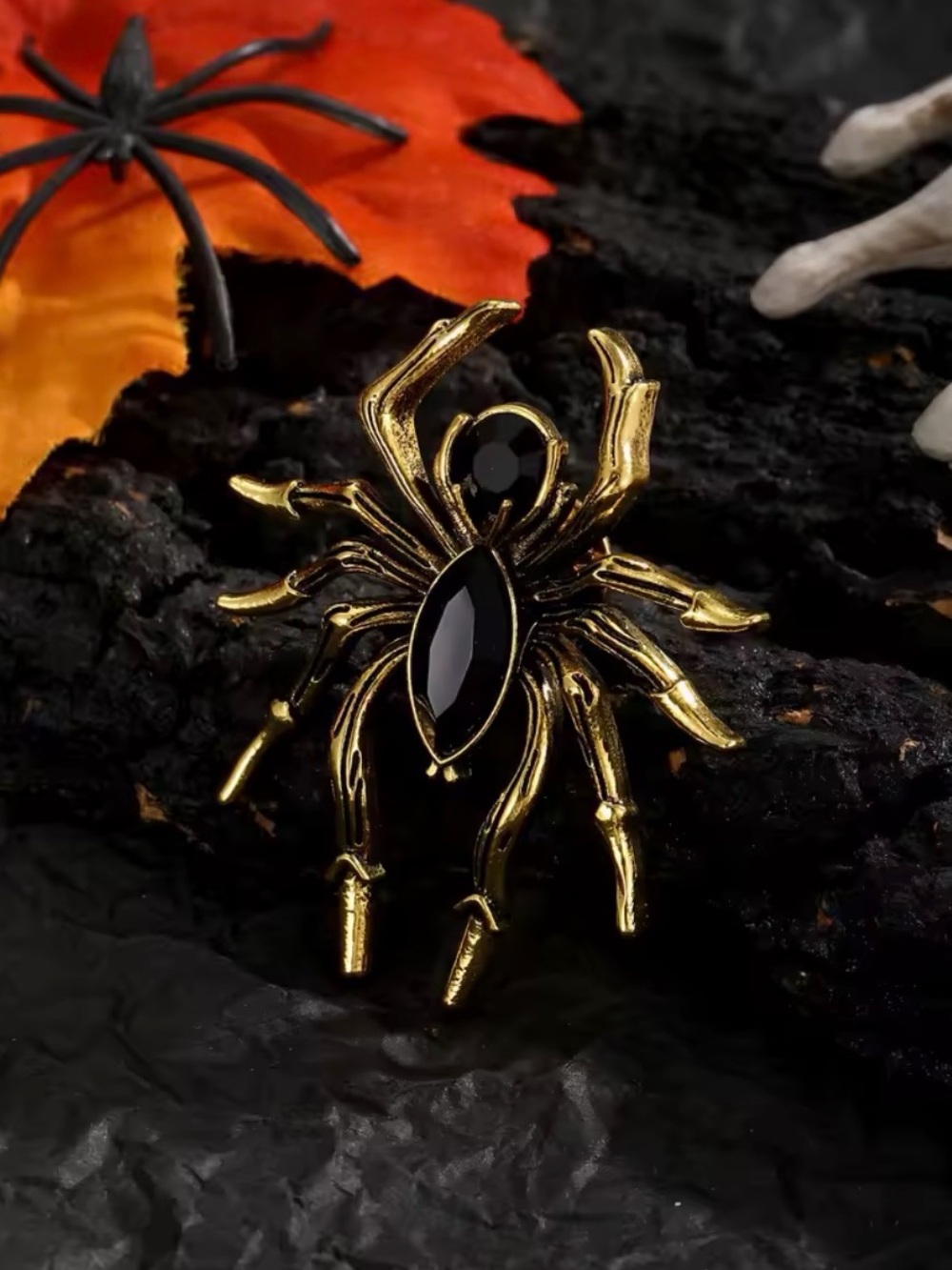 Gold color Spider Accent Pin with Black Gemstone - Decorative Home Accent